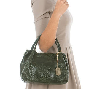 Anna Morellini Green Paisley Embossed Leather Bag